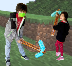 Inflatable Army pixel hatchets gold 27in bright themed adventure accessory