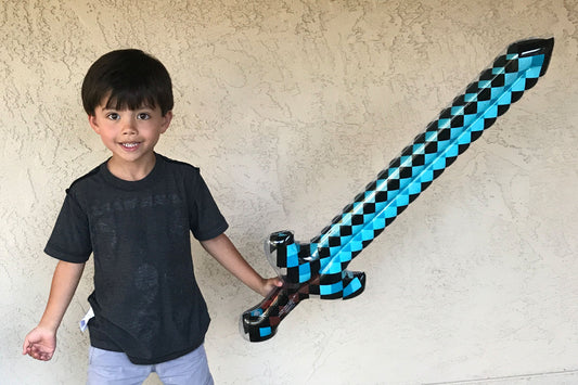 Inflatable Army pixel swords diamond blue 37in colorful duel prop by the pool