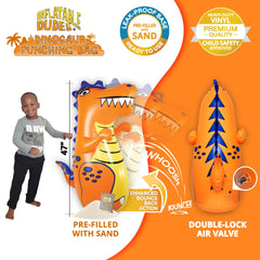 Inflatable Dudes dinosaur toy 47in side view showing durable vinyl for rough kid use.