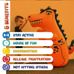 Inflatable Dudes dinosaur toy with repair patch included for long-lasting fun.