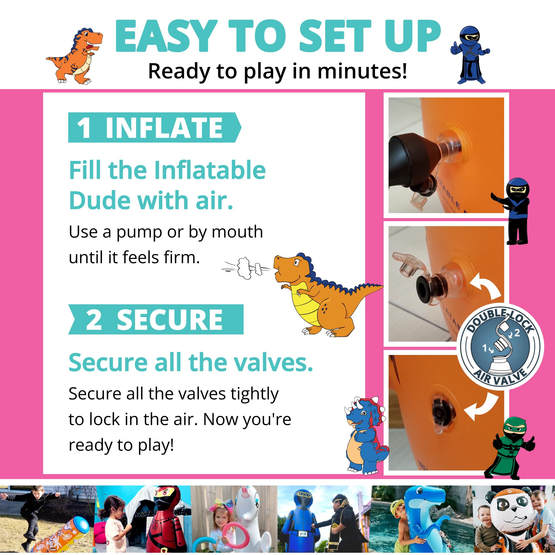 Inflatable Dudes durable construction for indoor or outdoor play