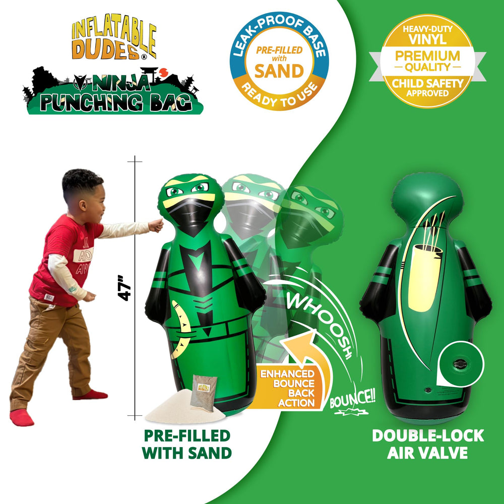 Kids enjoying ninja bopper for safe, active play with Inflatable Dudes