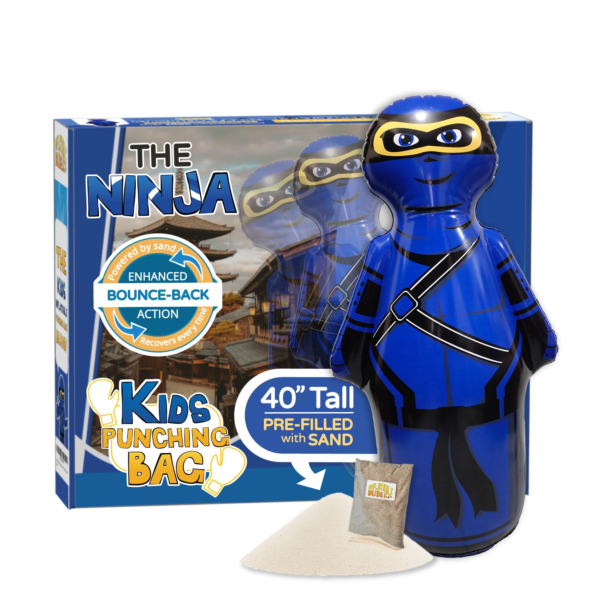 Inflatable Dudes Ninja Toy 40-Inch base with sand provides stable, ready-to-play punching action.