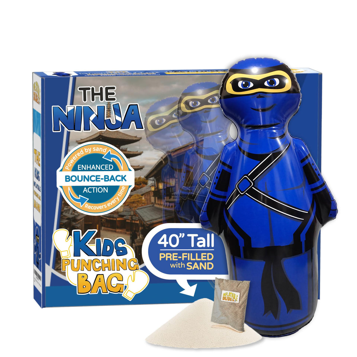 Inflatable Dudes Ninja Toy 40-Inch base with sand provides stable, ready-to-play punching action.