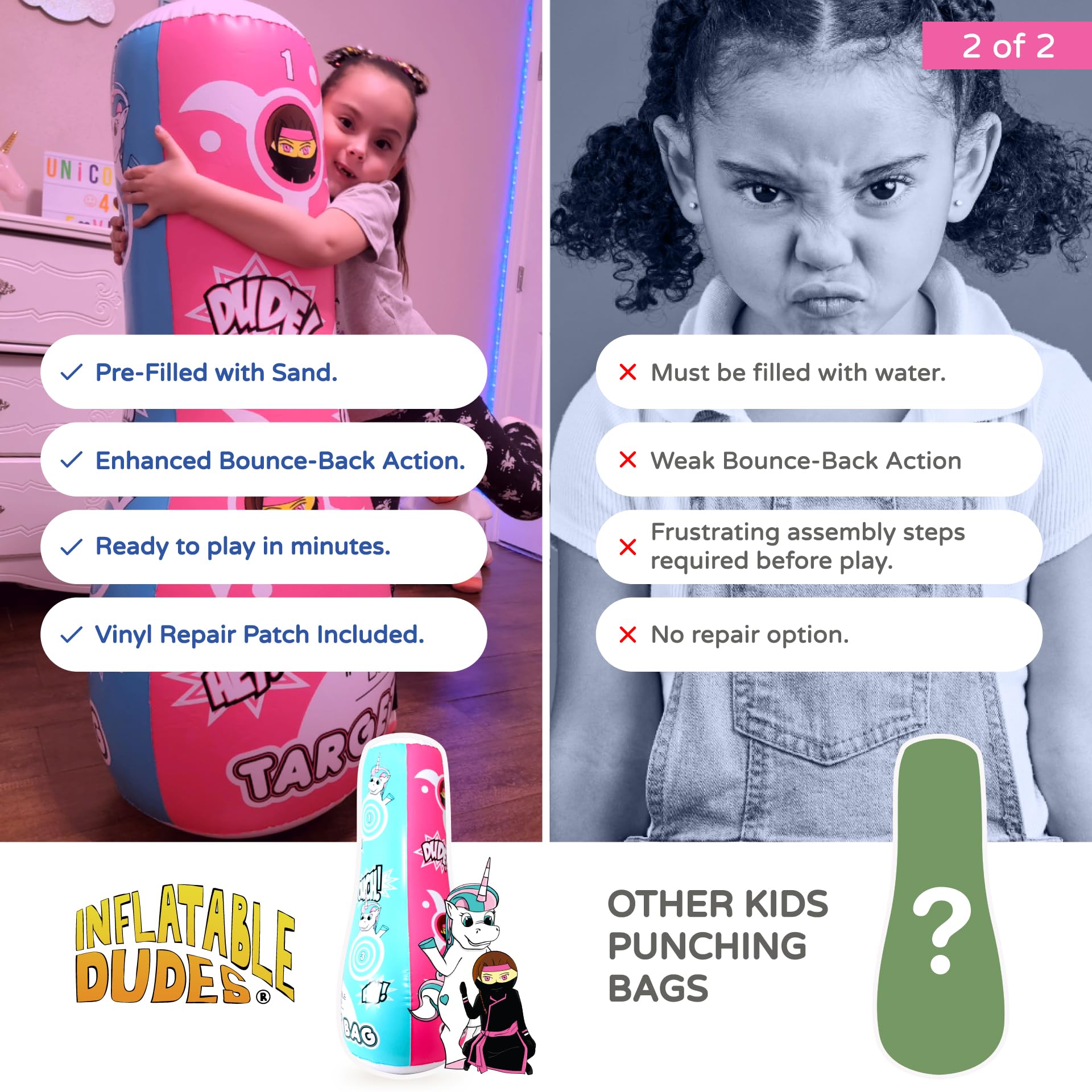 Inflatable Dudes premium vinyl for durability during kids' boxing play