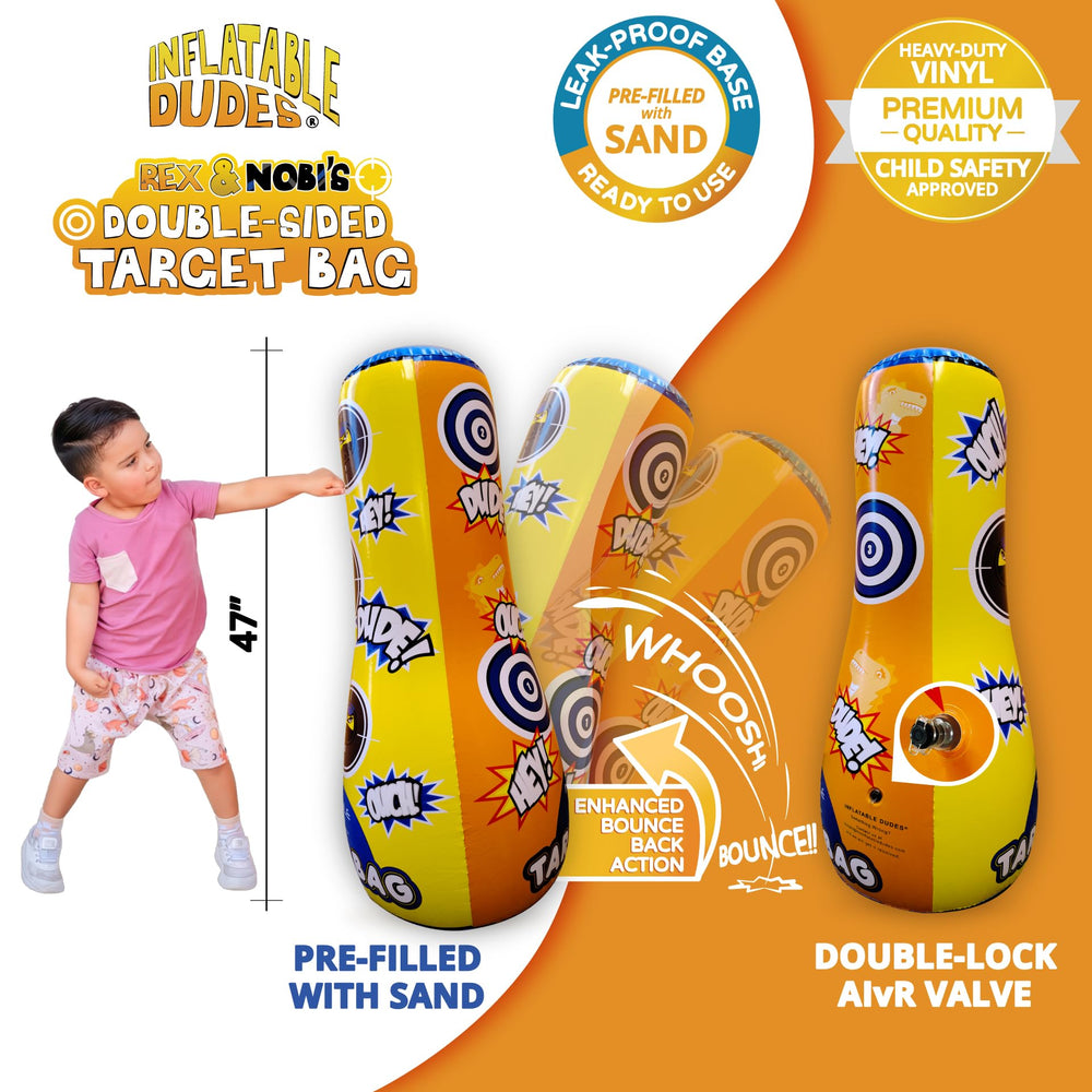 Inflatable Dudes Ninja-Dino 47in back view, double-sided design encourages imaginative play.