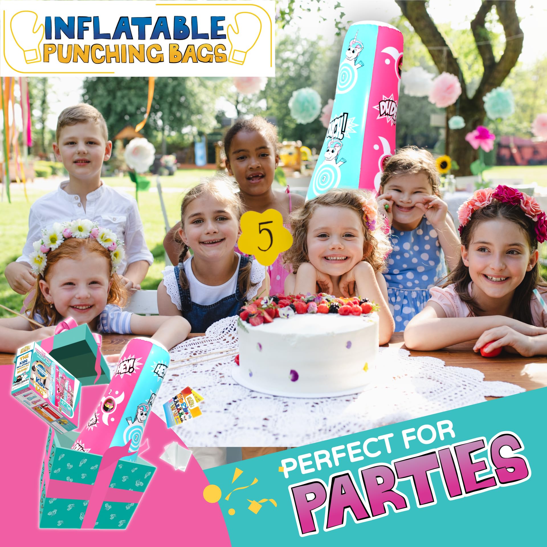 Inflatable Dudes unicorn party setup for pretend play and celebrations