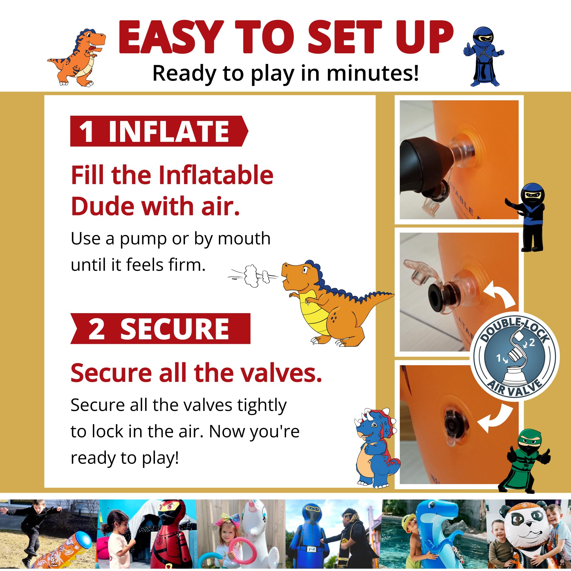 Inflatable Dudes Ninja Toy suitable for indoor or outdoor use by kids.