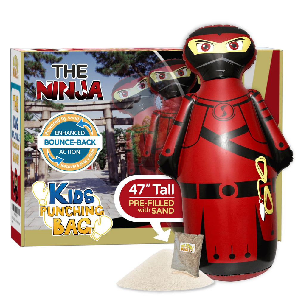 Inflatable Dudes Ninja Toy 47-Inch punching bag in action for active play.