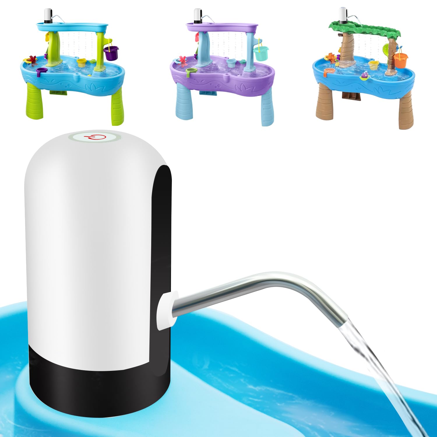 Infowush Water Table Pump setup with drill for easy outdoor installation.