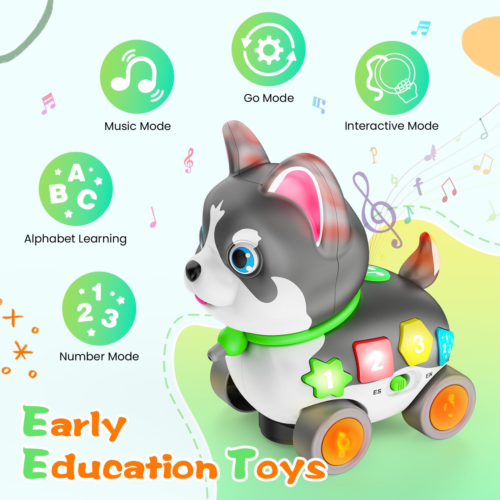 Ingbear bilingual learning puppy teaches basic English and Spanish through playful prompts.