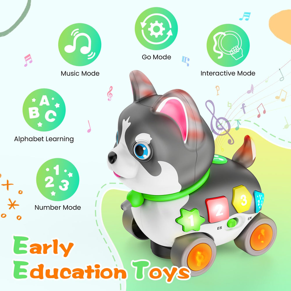 Ingbear bilingual learning puppy teaches basic English and Spanish through playful prompts.