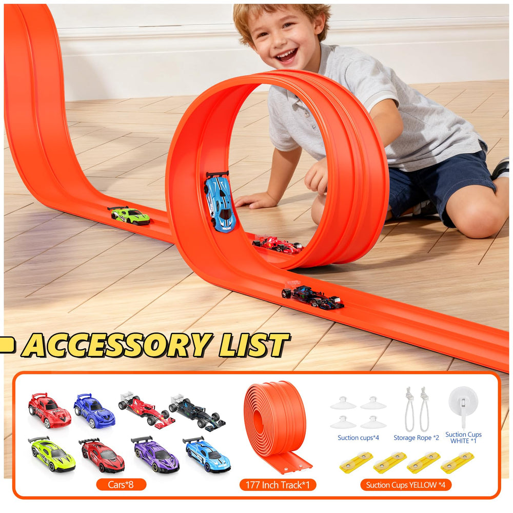 Ingbear included 8 cars adds instant play and variety to the track.