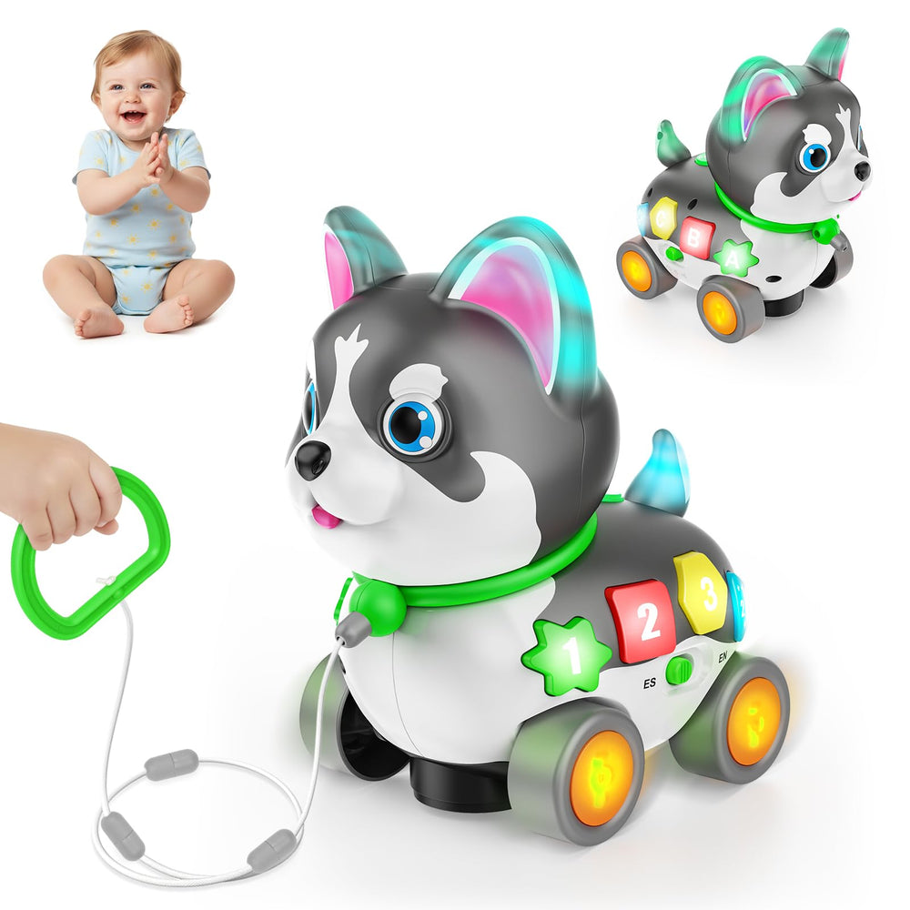 Ingbear musical baby toy with pull-along puppy for interactive grip and motor exploration.