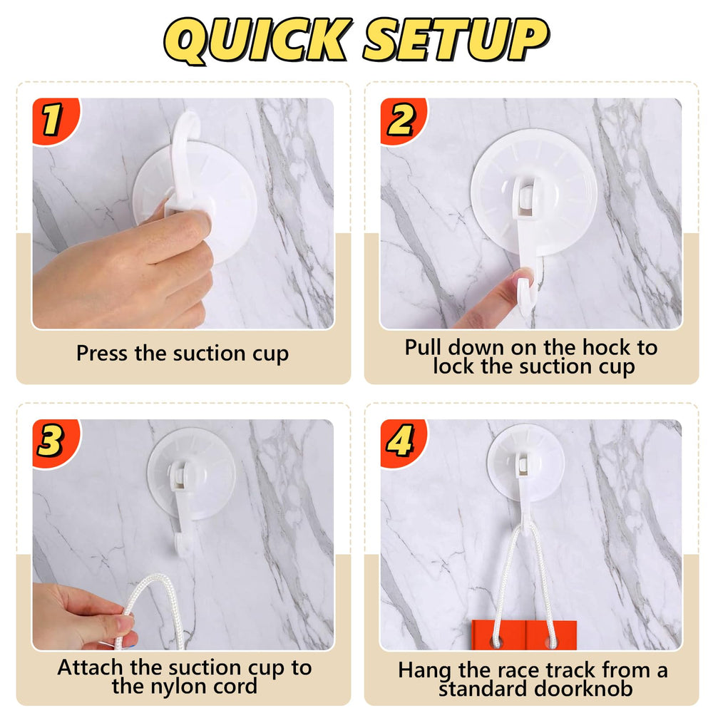 Ingbear track with strong suction cups sticks securely to windows or smooth surfaces.