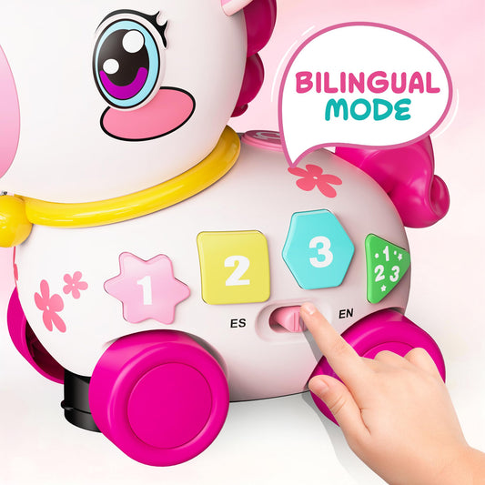 Ingbear unicorn toy with 7 melodies to engage early listening