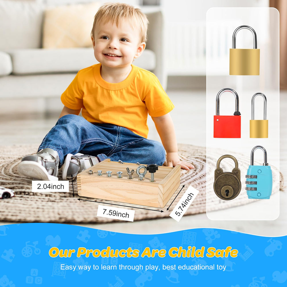 INIFEIDALA busy board displaying locks and keys to boost focus and sensory play.