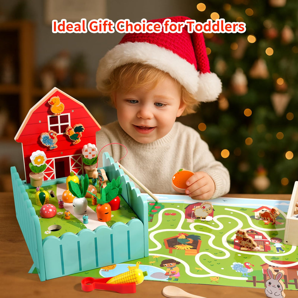 INIFEIDALA double sided board offers farm maze and alphabet learning experiences