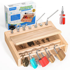 INIFEIDALA Montessori screwdriver board with locks and keys for hands-on learning and fine motor skills.
