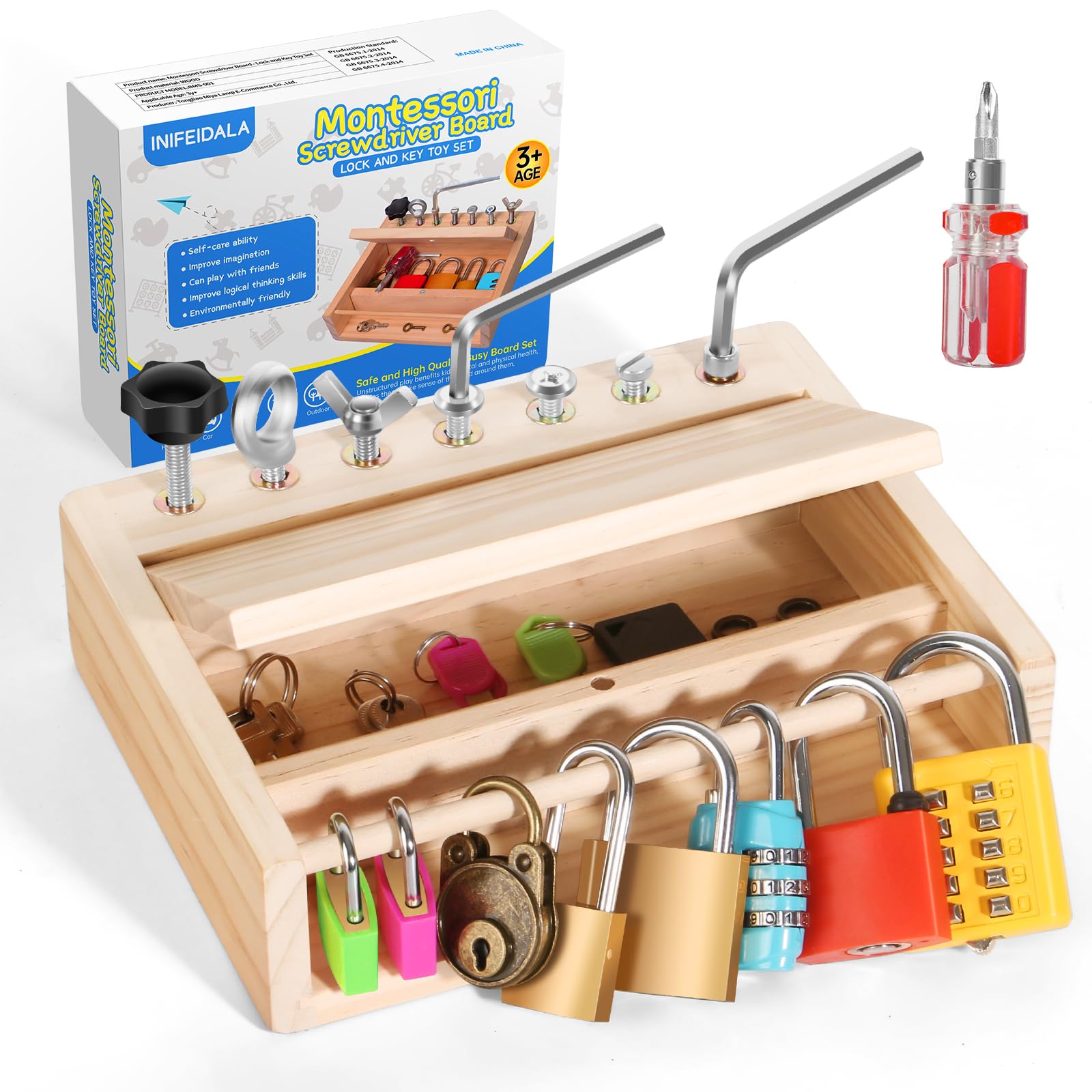 INIFEIDALA Montessori screwdriver board wooden assembly for tactile learning and fine motor practice