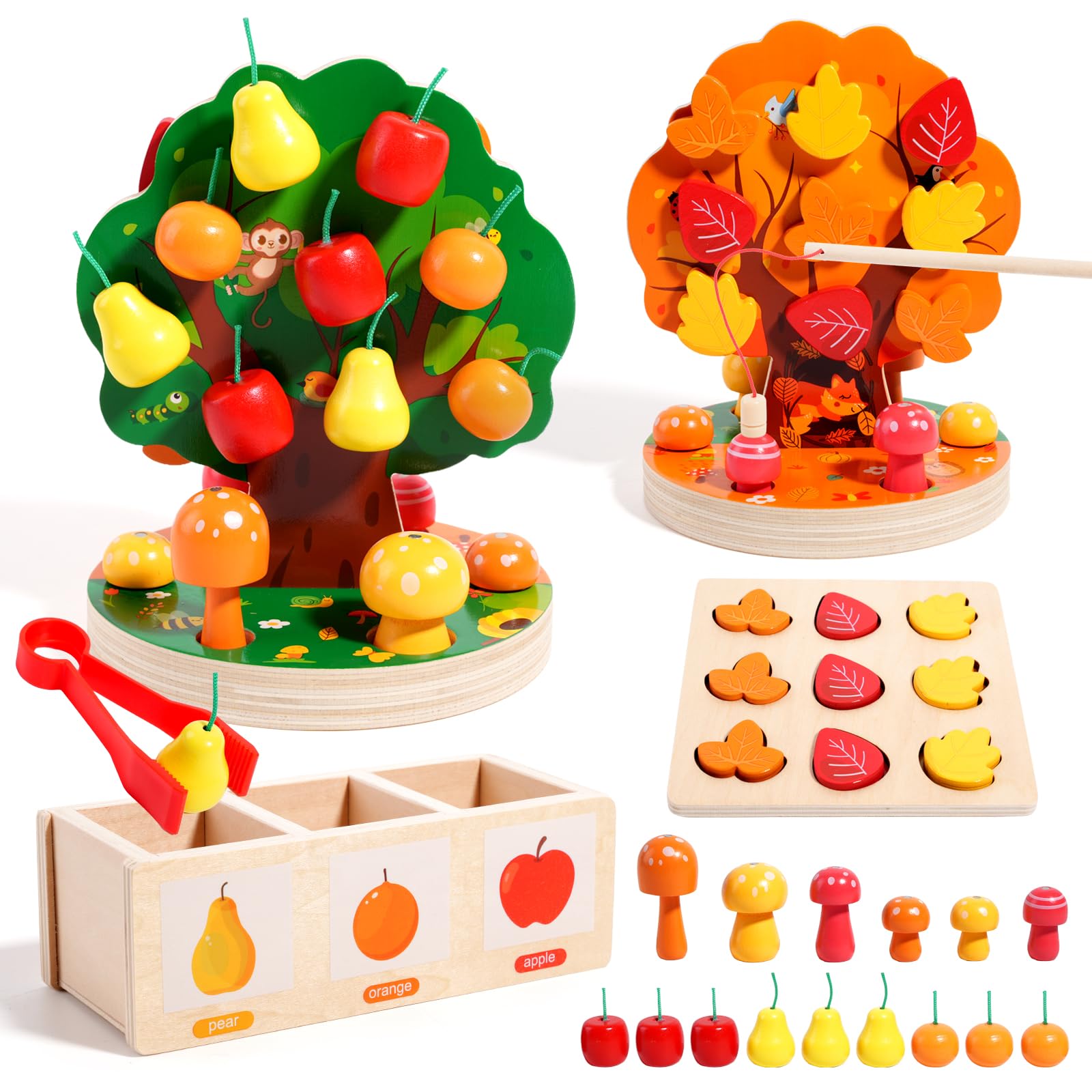 INIFEIDALA wooden apple tree for Montessori play improving sorting and fine motor skills