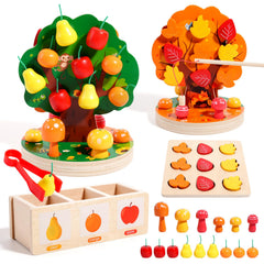 INIFEIDALA wooden apple tree for Montessori play improving sorting and fine motor skills