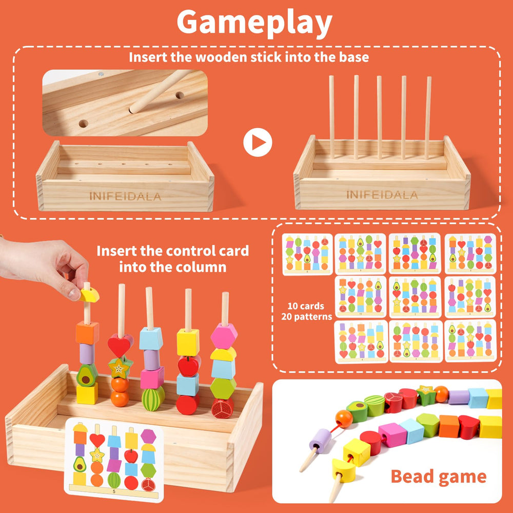 INIFEIDALA wooden beads and sticks aid sorting, matching, and creative pattern making