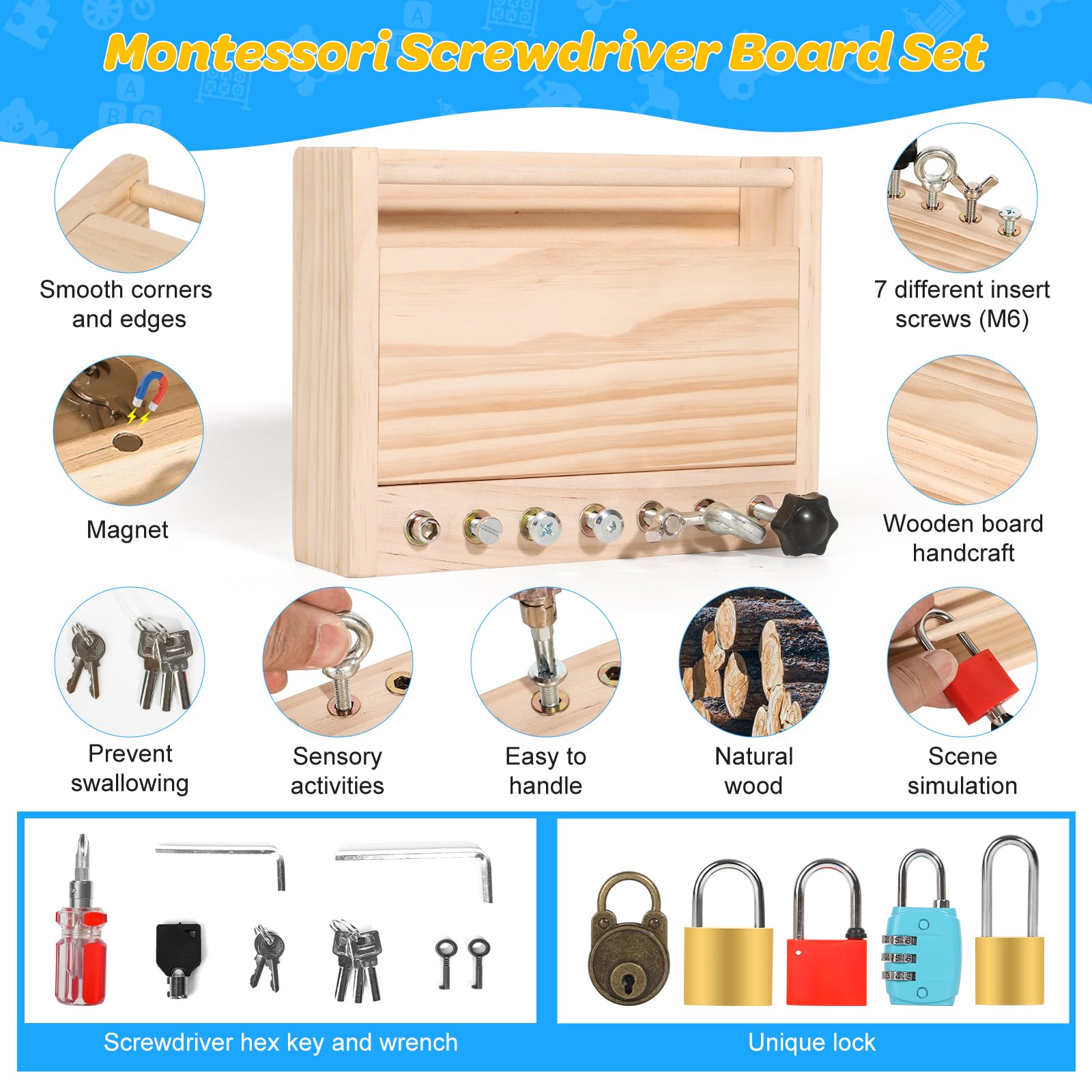 INIFEIDALA wooden board being used by a child to practice screwdriver skills safely.