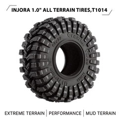 INJORA 1.0 All Terrain S5 Trekker tread closeup improves bite on rocks.