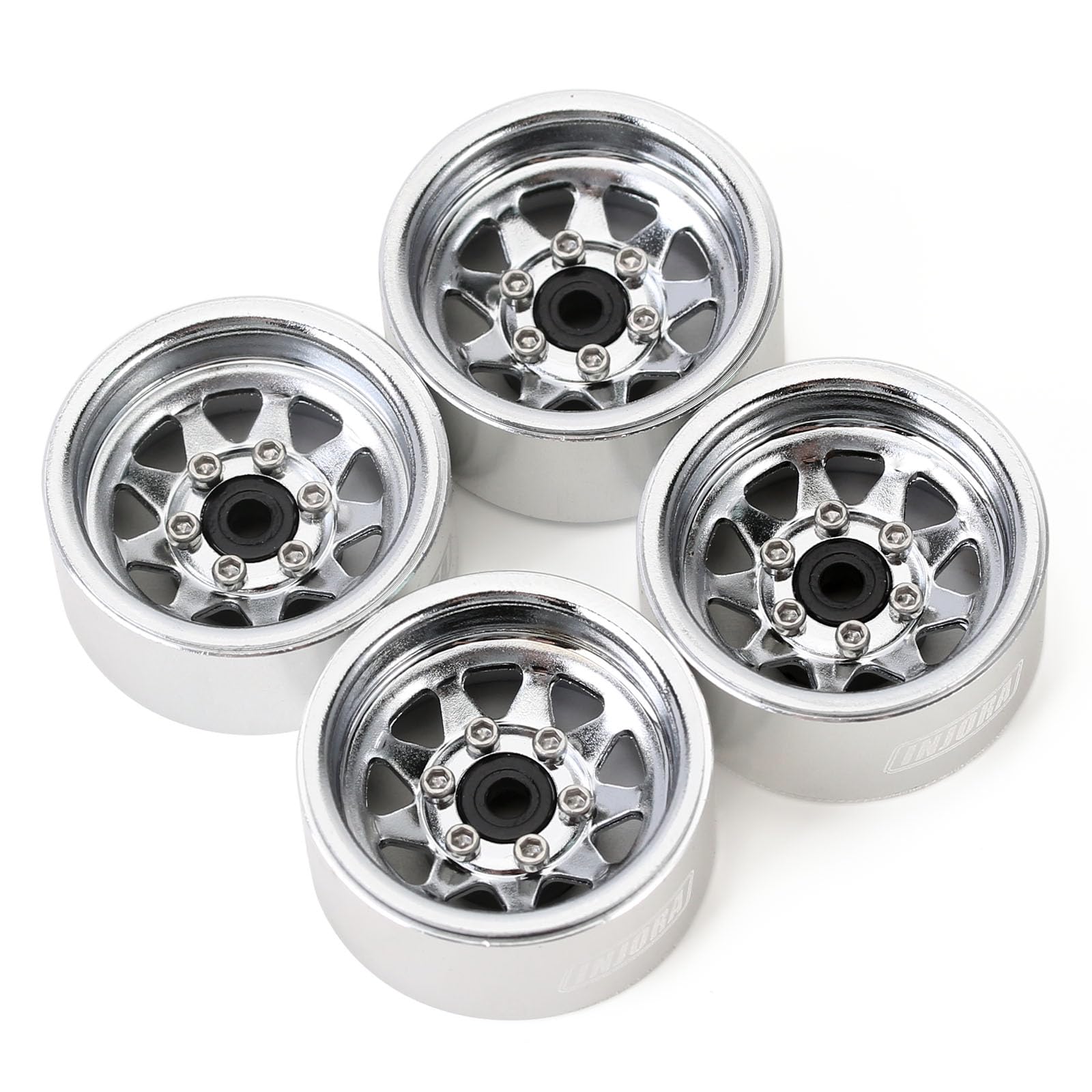 INJORA 1.0 wheel set displayed with installation screws.