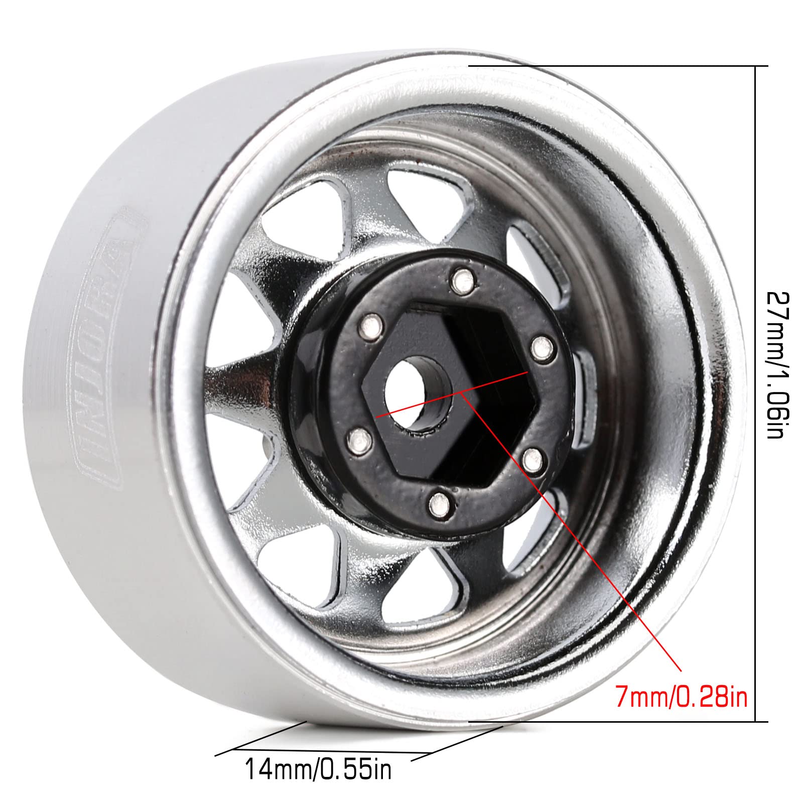 INJORA 1.0 wheel with removable center hub enables quick maintenance.