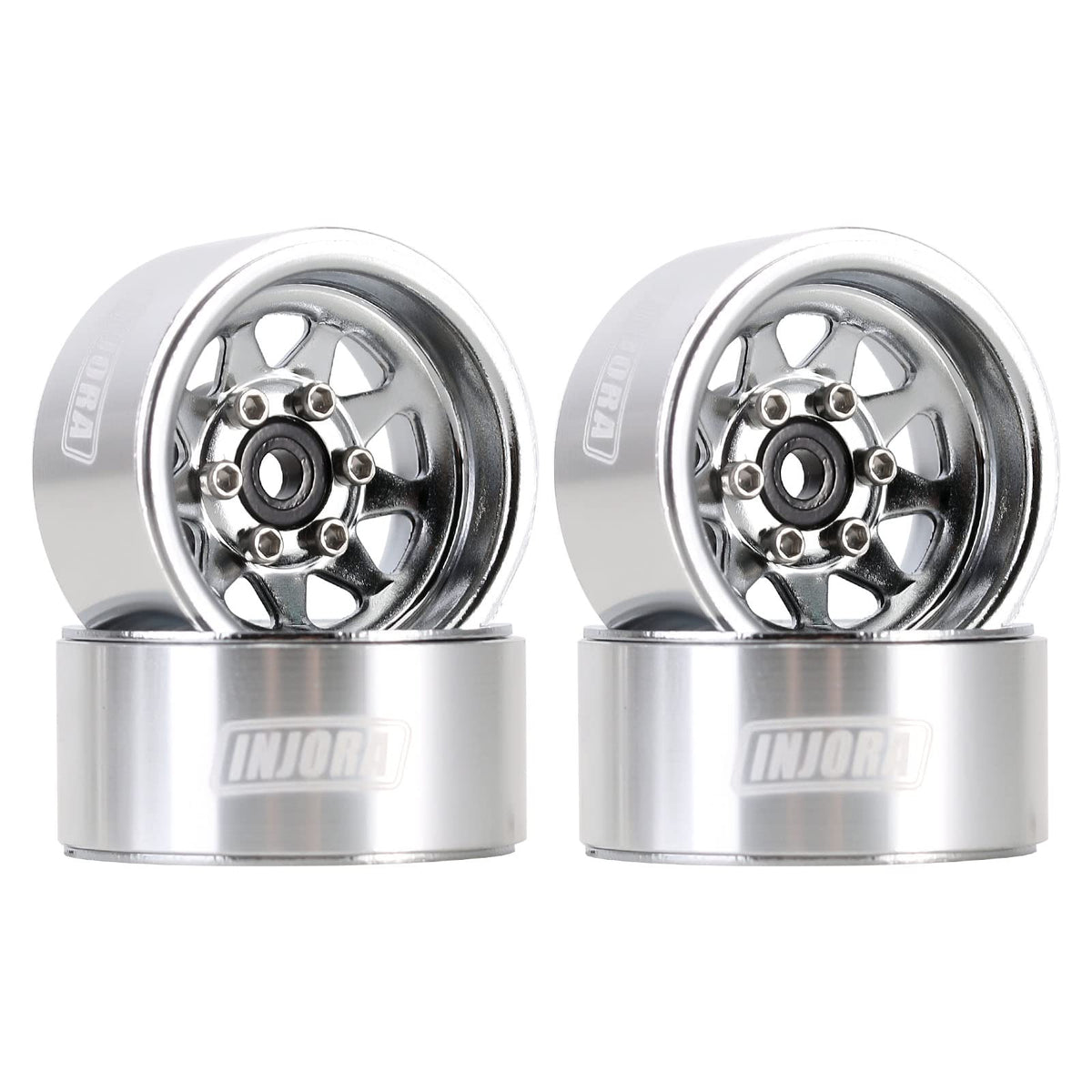 INJORA 1.0 beadlock wheel with deep dish silver finish for rugged micro crawlers.