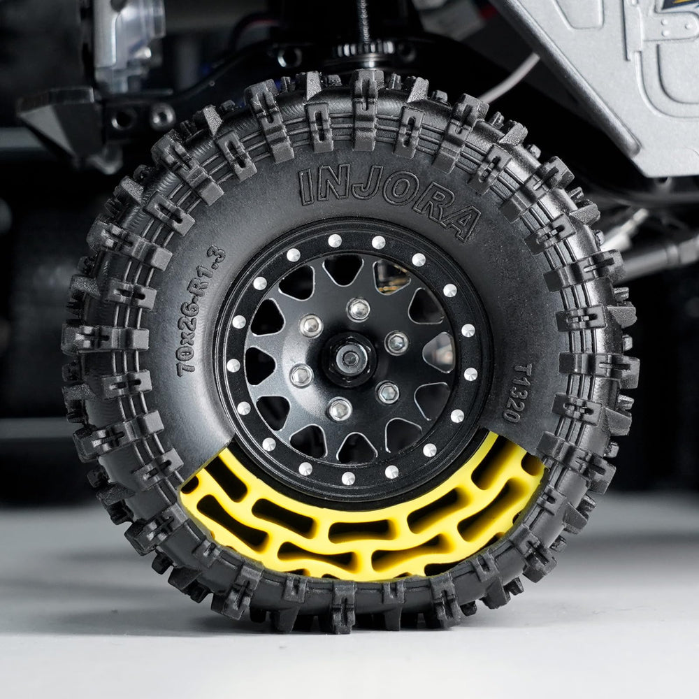 INJORA yellow design improves visibility on the trail.