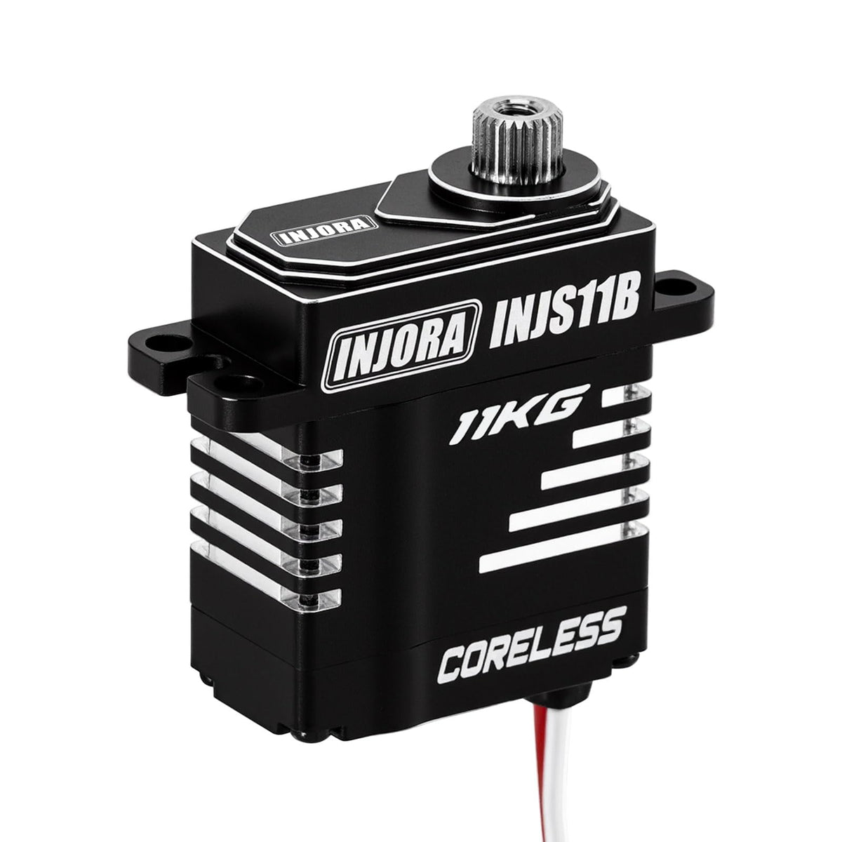 INJORA 11kg coreless servo side-exit angle view for precise crawler control.