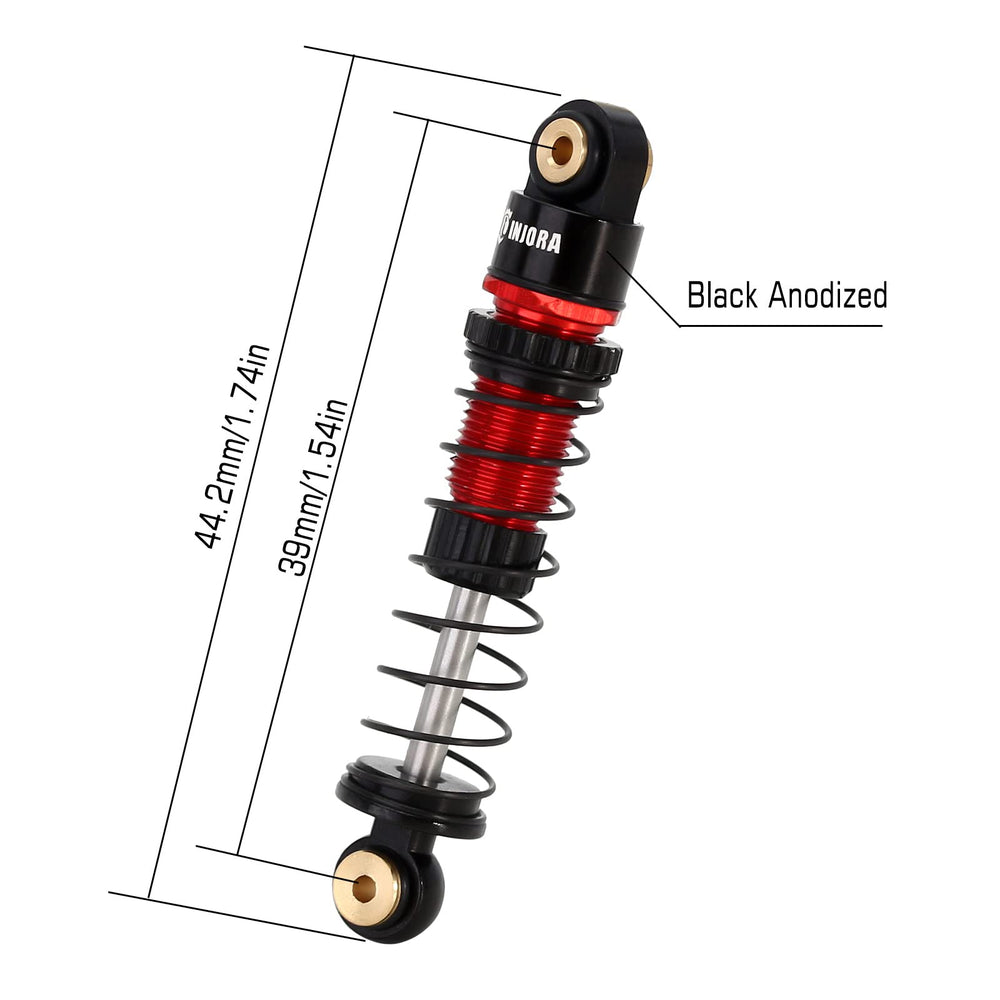 INJORA 39mm shocks with preload adjustment for Axial SCX24 setups and quick tuning.