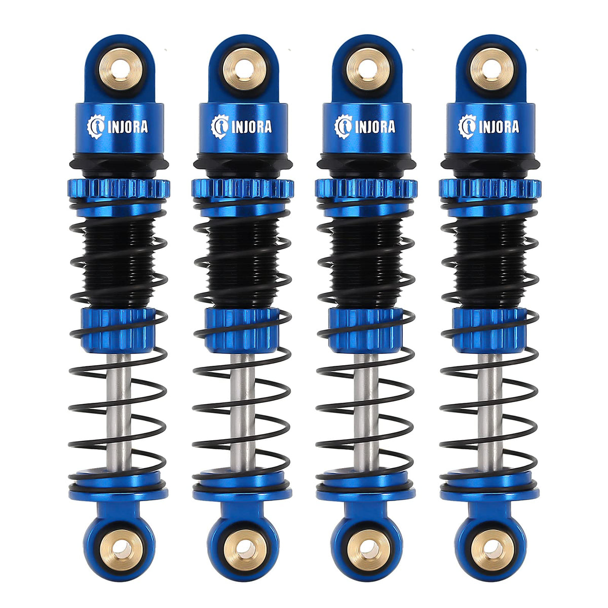 INJORA 39mm shocks with aluminum threaded bodies for easy pre-load adjustment, blue.