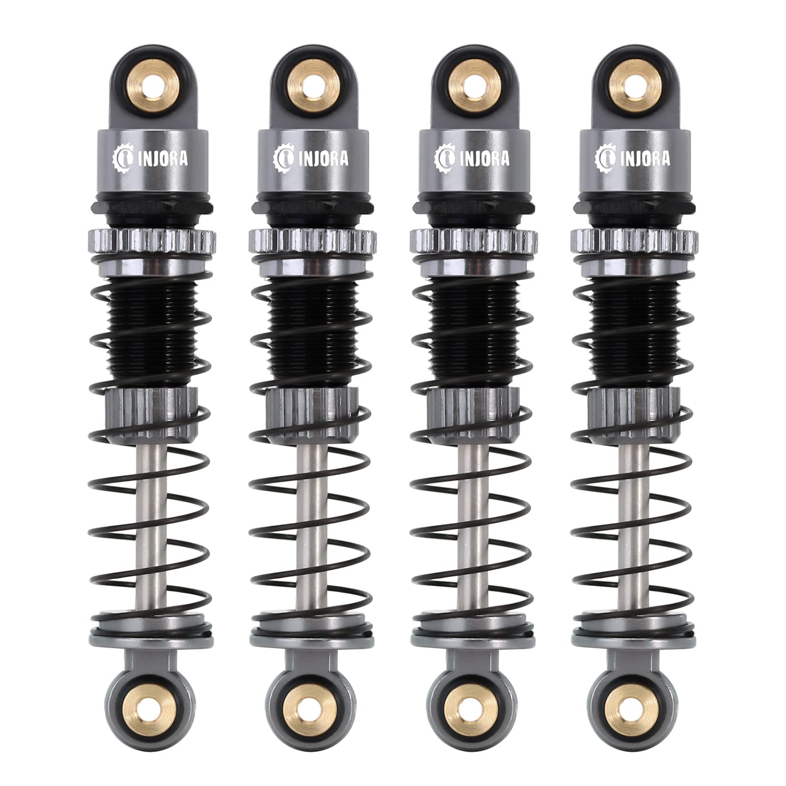 INJORA 39mm shocks with aluminum threaded bodies enabling quick preload adjustments for SCX24.