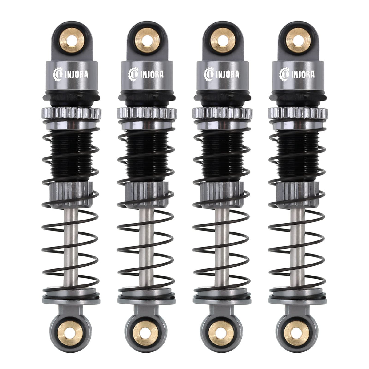 INJORA 39mm shocks with aluminum threaded bodies enabling quick preload adjustments for SCX24.