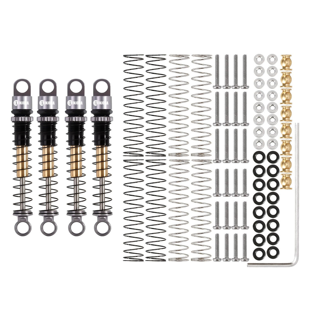 INJORA 43mm aluminum shocks damping system for smoother travel on rugged terrain.