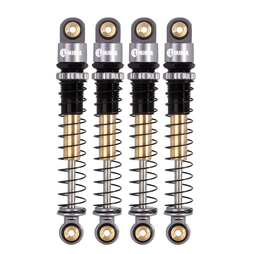 INJORA 43mm aluminum shocks front view for RC crawler with stable damping.