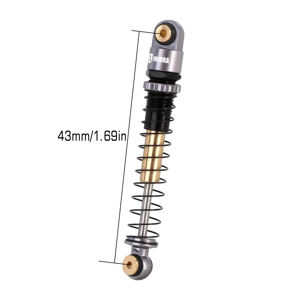 INJORA threaded tele shock absorber side view enables easy pre-load tuning.