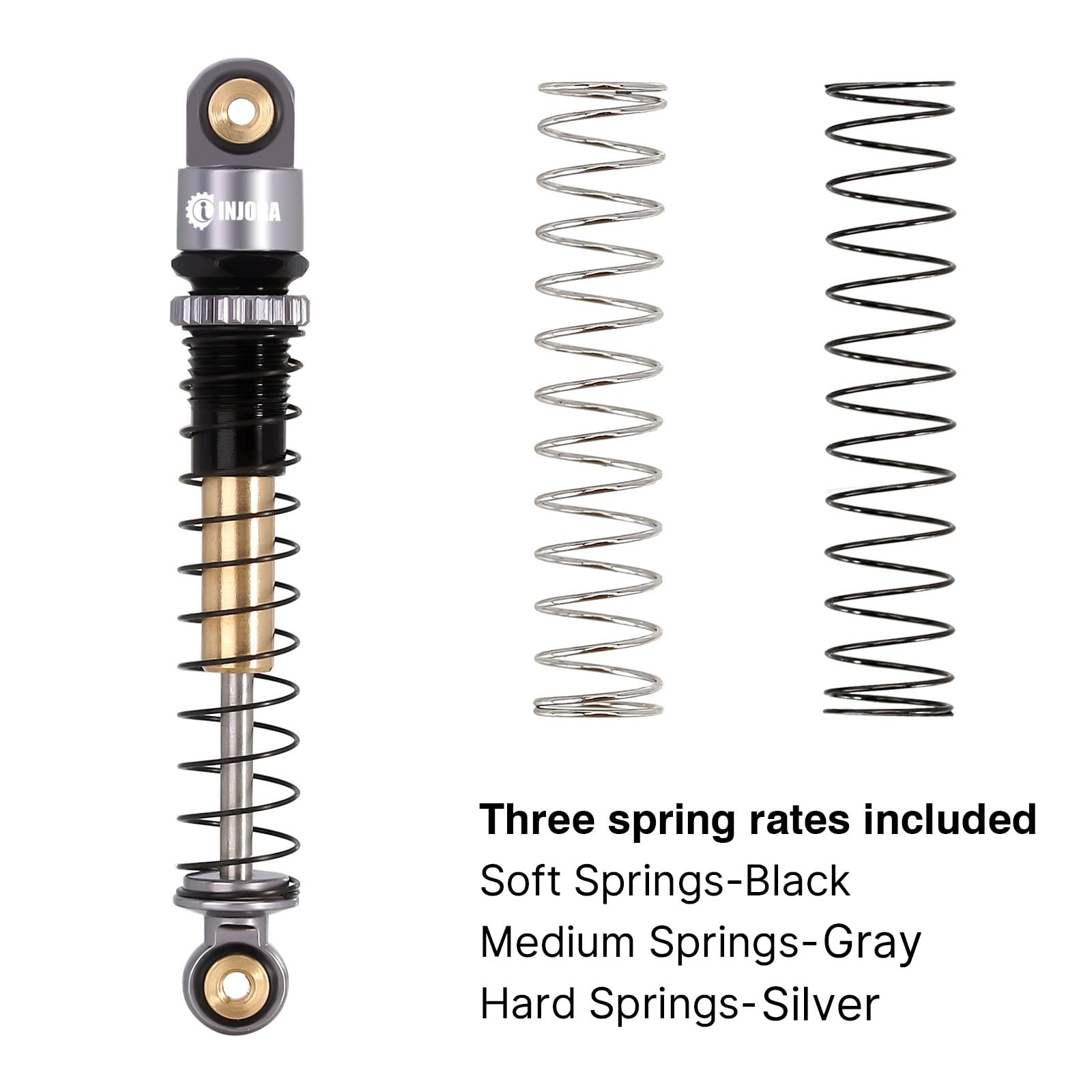 INJORA threaded shock body for quick pre-load adjustments and precise spring tuning.