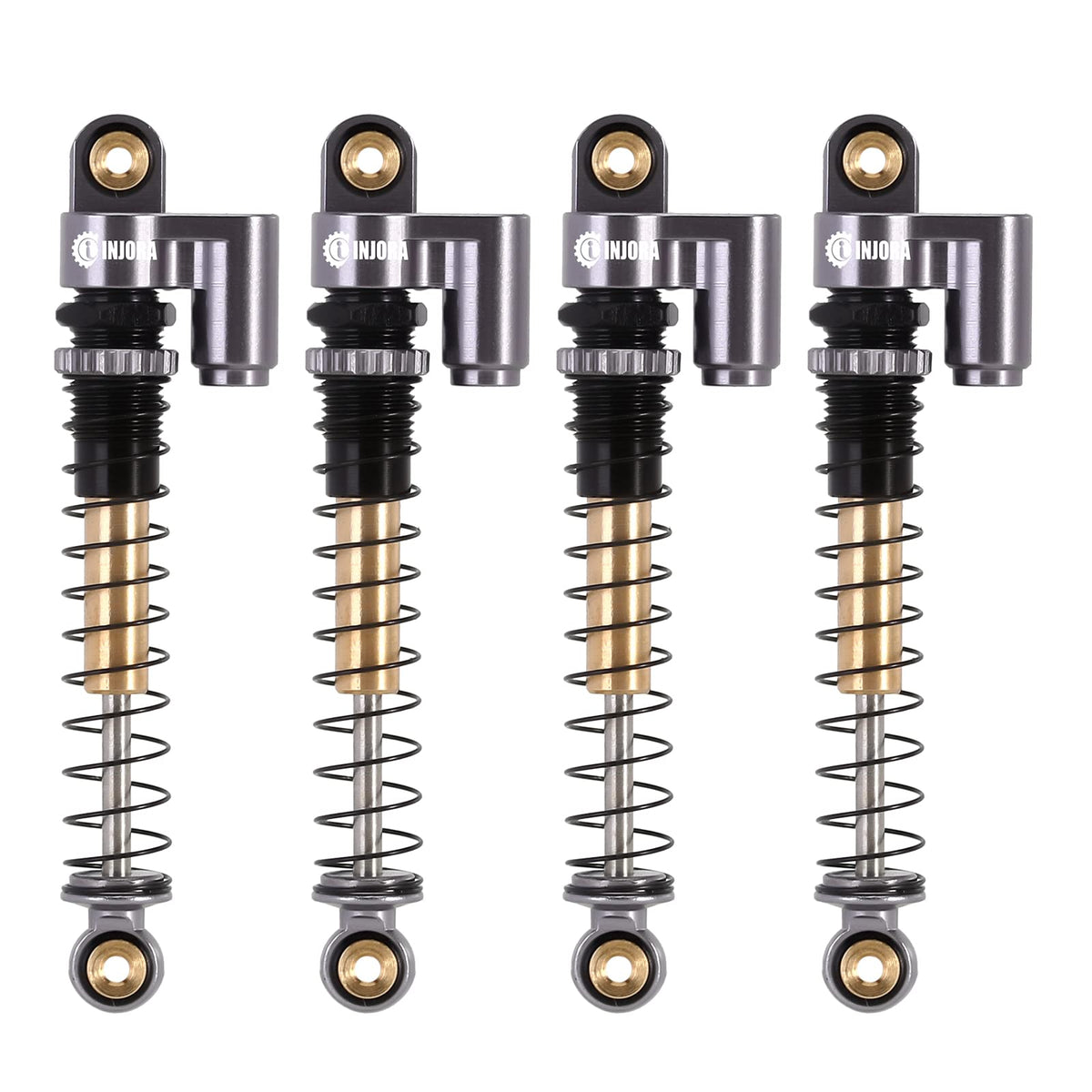 INJORA 43mm shocks with aluminum body for durable RC crawler performance.