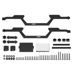 INJORA chassis showing multiple shock mounting points for precise suspension tuning.