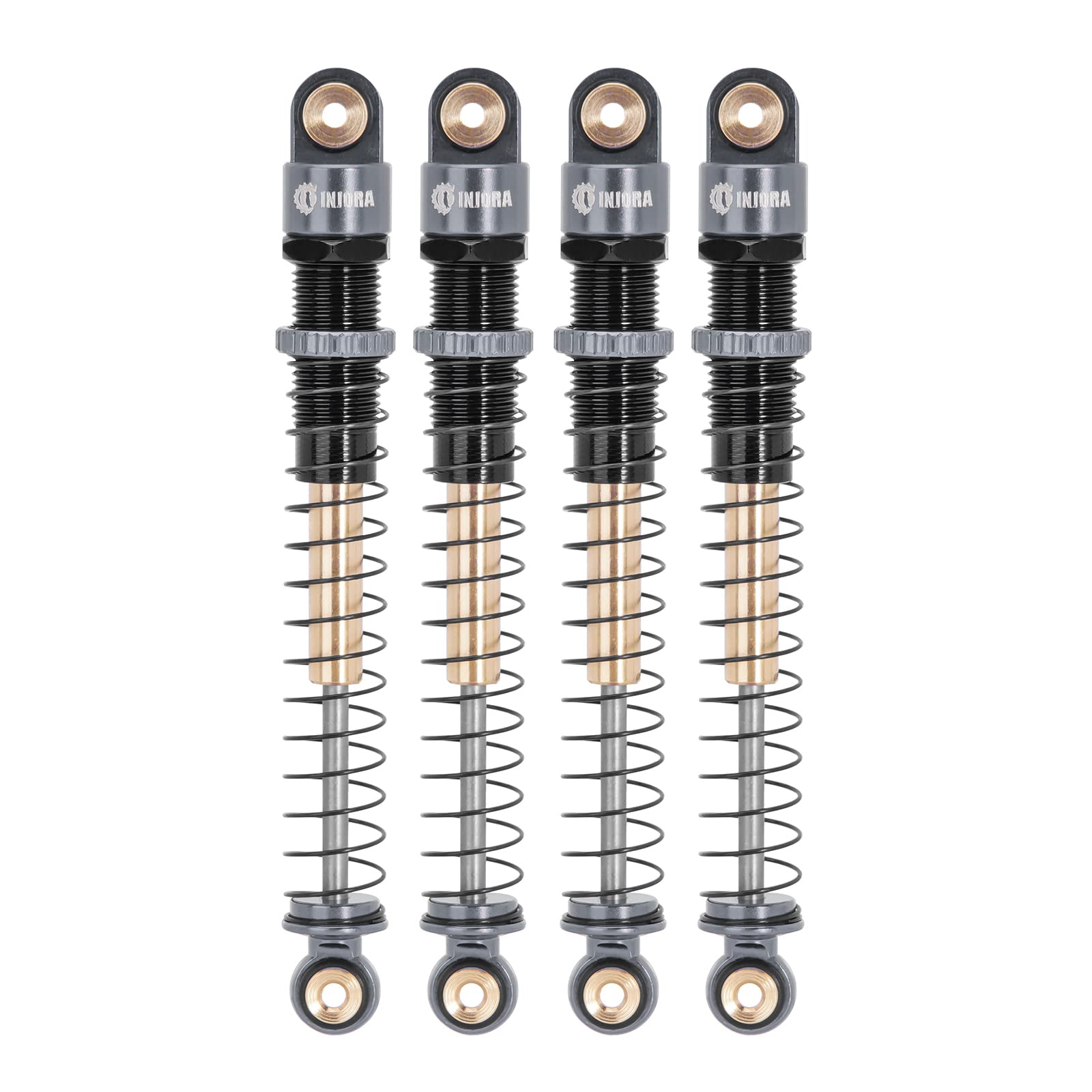 INJORA 51mm long travel shocks with telescopic dampers for AX24/SCX24 upgrades.