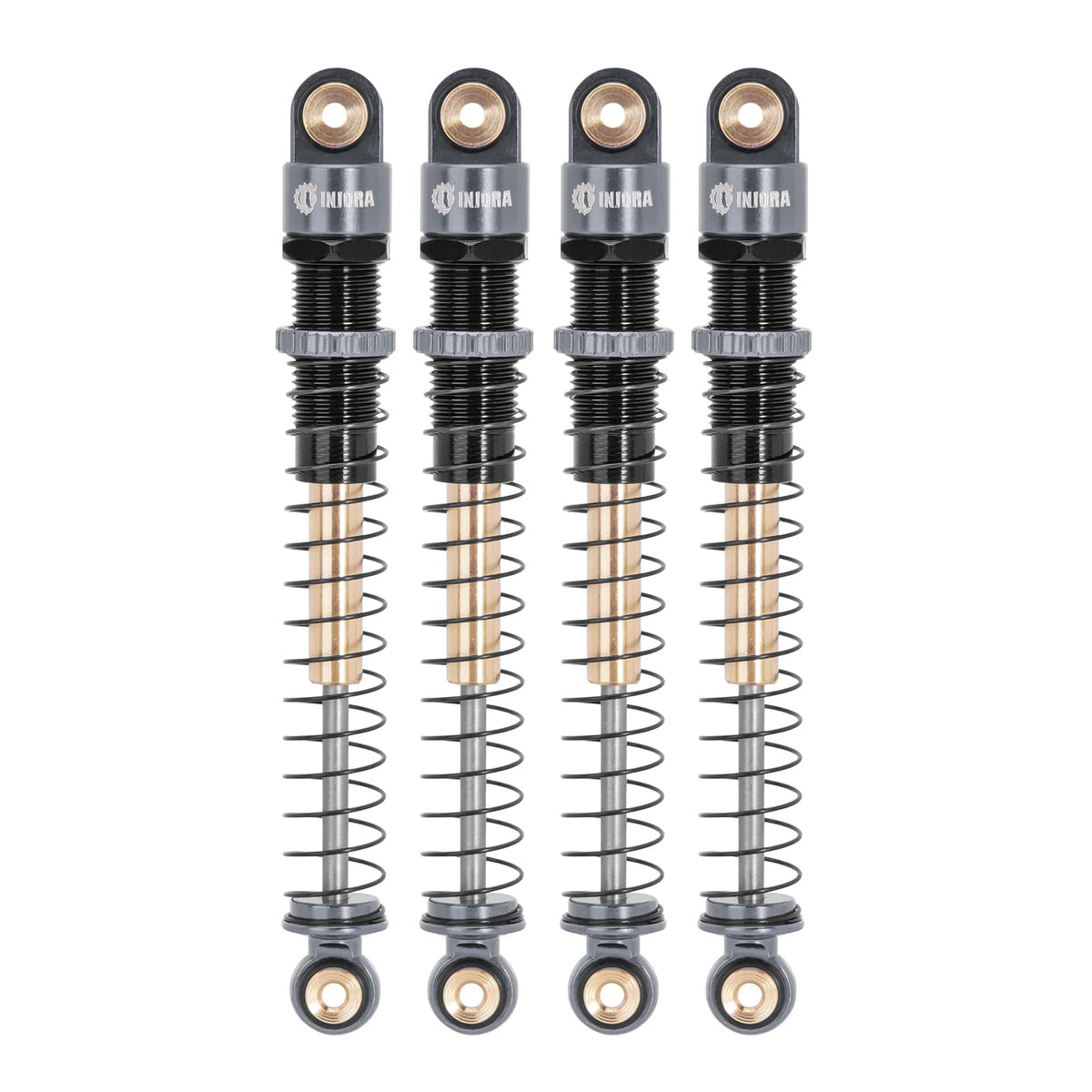 INJORA 51mm long travel shocks with telescopic dampers for AX24/SCX24 upgrades.