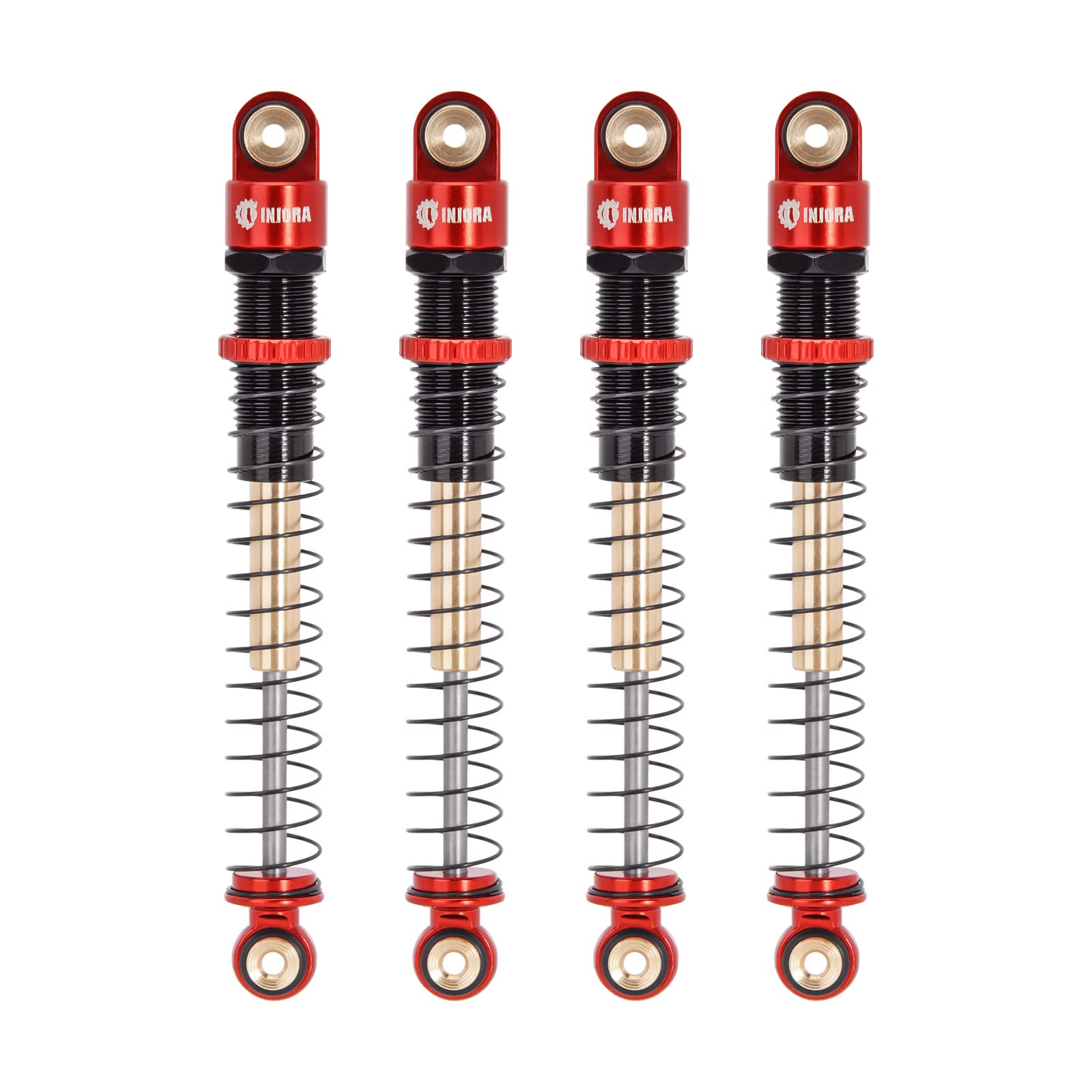 INJORA 51mm shocks long travel for AX24 articulation on rugged terrain.