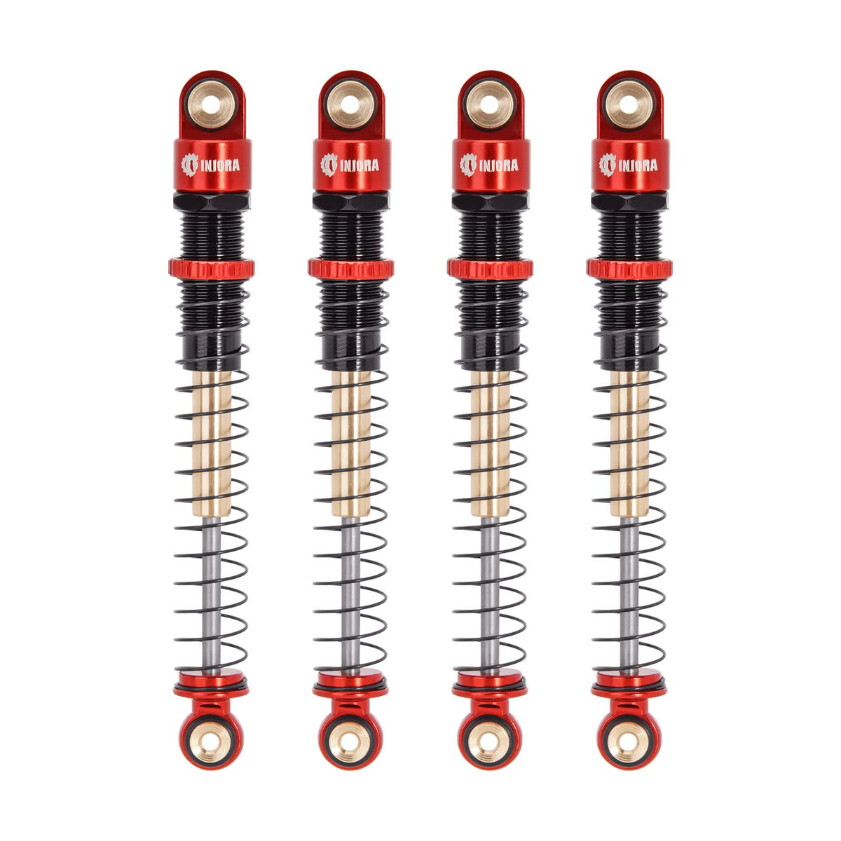 INJORA 51mm shocks long travel for AX24 articulation on rugged terrain.