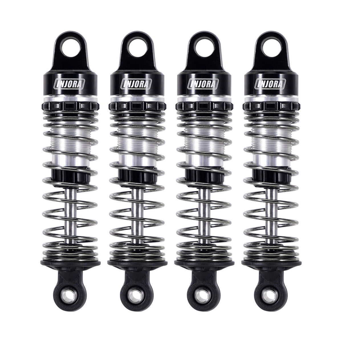 INJORA 59mm aluminum oil shocks with damping adjustment for precise terrain tuning