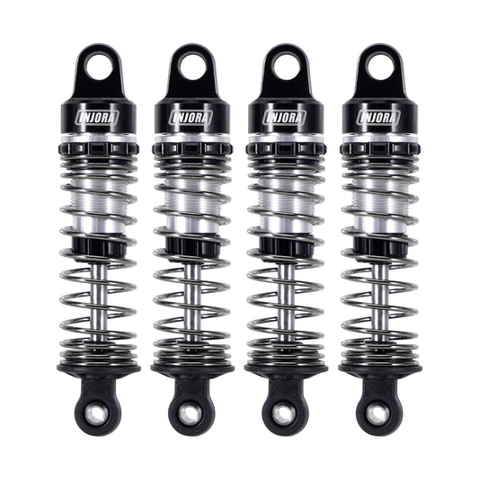INJORA 59mm aluminum oil shocks with damping adjustment for precise terrain tuning